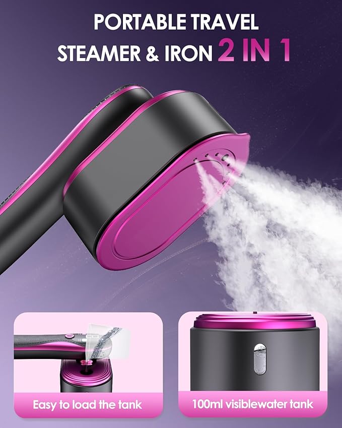 Travel Steamer for Clothes, 2-in-1 Foldable Handheld Garment Steamer & Iron with LED Display, 10s Fast Heat Up, Smart Steam Control with 4 Modes, No-Leak Design, Perfect for Home & Travel