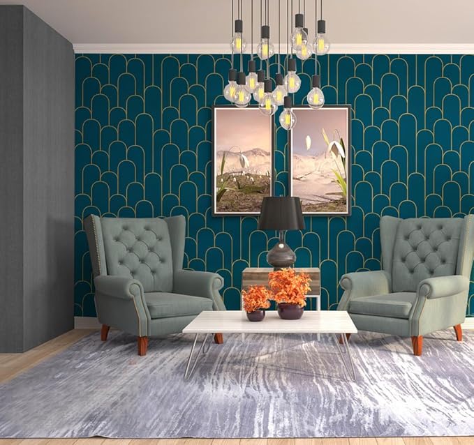 Yasinet Peel and Stick Wallpaper Stripe Removable Blue Contact Paper Blue/Gold Geometric Self Adhesive Decorative for Wall Countertop Cabinet Furniture Vinyl Film 17.3''x393.7''