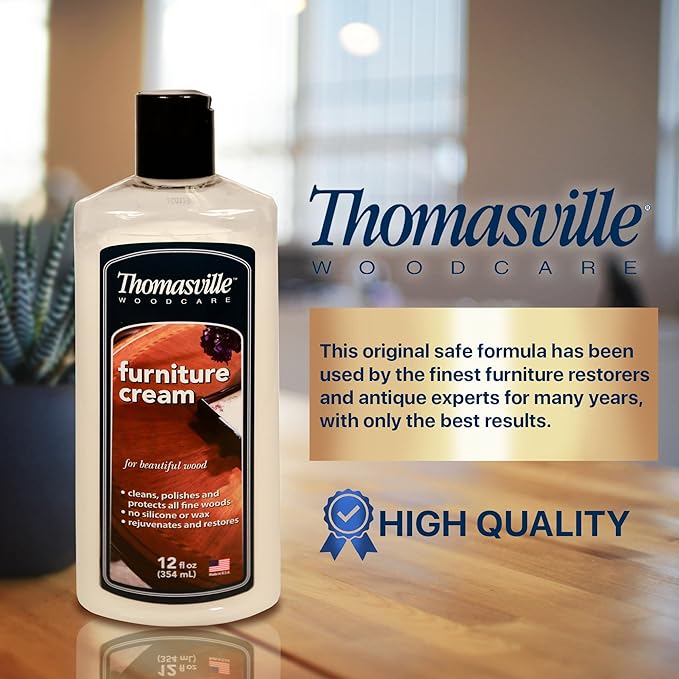 Thomasville Furniture Cream – Use on Hardwood, Laminated or Faux Finished Floors. Shine Restorer Protector, Surface Cleaner House Cleaning Supplies Home Improvement, Natural Look, Cuts Grease 12oz
