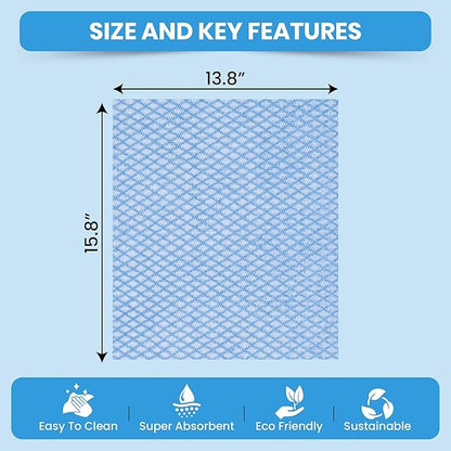 50 Count Disposable Cleaning Cloths, Blue - 13.8"x15.8" Ultra Absorbent Towels for Kitchen, Stove & Bathroom - Multi-Purpose Soft Dish Cloths