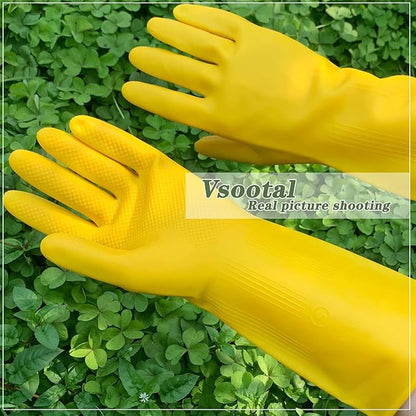 8 Pairs Reusable Household Cleaning Gloves, Rubber Kitchen Dishwashing Gloves,Extra Thickness, Long Sleeves, for Washing Dishes, Pet Care(Large, Yellow)