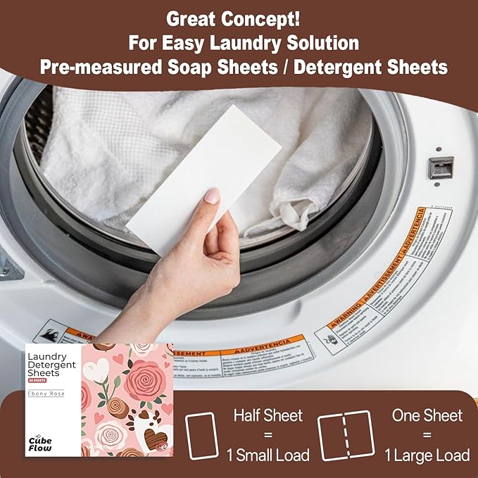 Laundry Detergent Sheets, Ebony Rose Scent - 100 Loads | 72-hour long lasting fragrance, Eco Friendly Sheets | Pre-Measured, Liquidless for Deep Clean | Hypoallergenic (Ebony Rose)