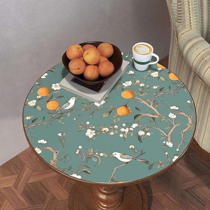 Green Floral Wallpaper Peel and Stick, Birds & Orange Fruits Contact Paper 17.5" x 393.7",Vintage Botanical Boho Wall Paper Self Adhesive Waterproof Removable for Room Shelves Cabinet Drawer Table