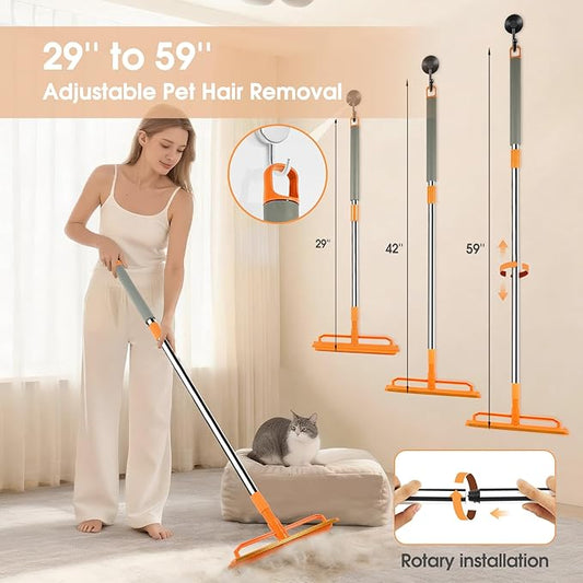 Carpet Rake for Pet Hair Removal, Durable Silicone & Metal Scraper Dog & Cat Pet Hair Remover, Adjustable Long Handle 59'' Pet Hair Carpet Rake for Rugs, Mats, Couch, Furniture