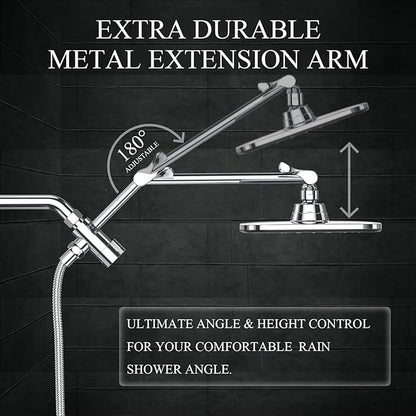 Veken Wide High Pressure Rain Shower Head with Handheld, Handheld Shower Heads with Multi Spray Modes, Rainfall Combo with 15" Metal Extension Arm,Detachable Dual Shower, Bathroom Decor,Chrome Silver