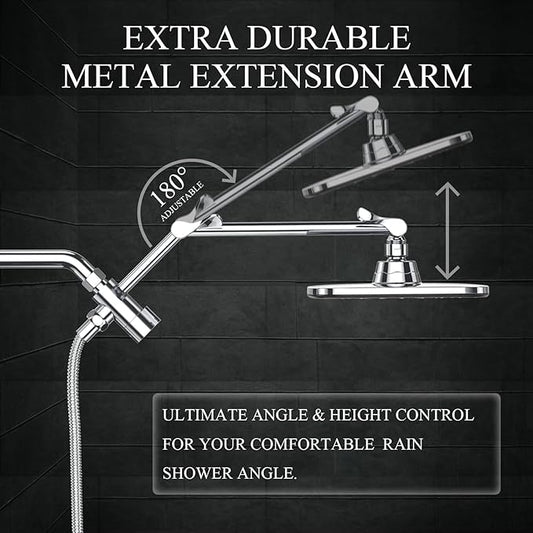 Veken 14" Wide Rain Shower Head with Handheld, High Pressure Handheld Shower Heads with Multi Spray Modes, Rainfall Combo with Metal Extension Arm,Detachable Dual Shower, Extra Long Hose,Silver Chrome