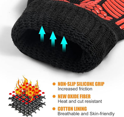 BBQ Gloves, Oven Gloves, 1472°F Extreme Heat Resistant Barbecue Gloves, Silicone Non-Slip Oven Mitts, Kitchen for Cooking, Grilling, and Baking (Red)