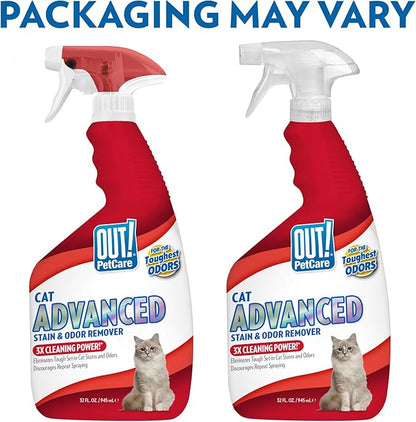 OUT! PetCare Pet Odor & Stain Remover Spray, Carpet & Floor Cleaner, Deodorizer for Dogs & Cats, Made in USA, 32 fl oz (2 Pack)