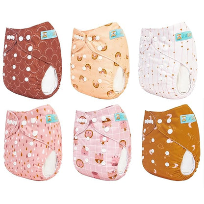 ALVABABY Baby Cloth Diaper 6 Pack with 12 Inserts One Size Cloth Diaper Covers Adjustable Washable Reusable for Baby Girls and Boys