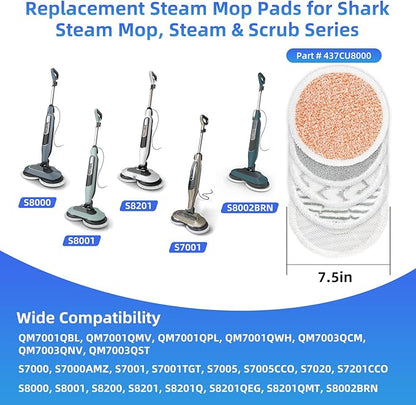 VIEWALL Steam Mop Pads Replacement for Shark S8002BRN S8001 S8000 S8200 S820 S8201 S7001 S7201 S7000 S7005 S7020 S7001 S7020 7001 S7201 QM7001 Steam Scrub, Dirt Grip Soft Washable Scrub Pads 8 Pack
