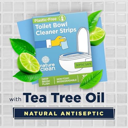Nature Clean Natural Toilet Bowl Cleaners Strips 3 x 45 count, Plastic-Free Packaging, Refresh Toilets & Bathroom. No Splash.