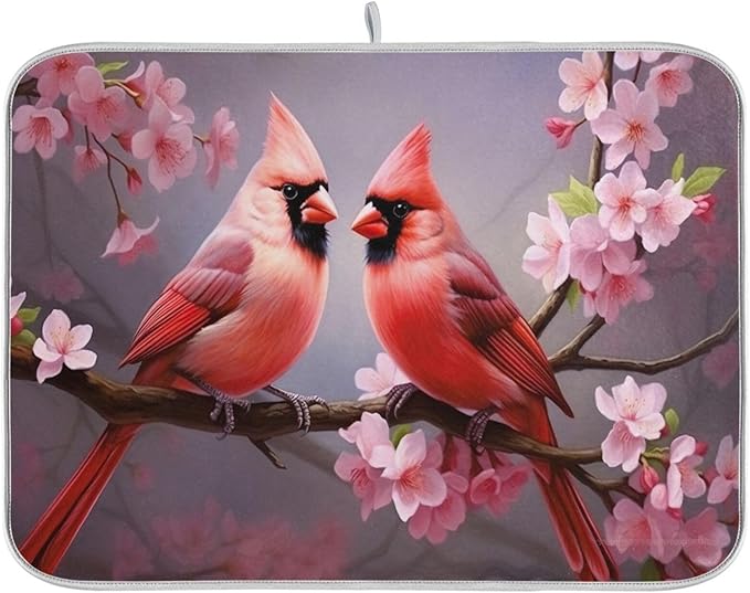 Dish Drying Mat Kitchen Counter Absorbent Red Cardinals Coffee Sink Mat Dish Drainer Pad 18 Inch x 16 Inch