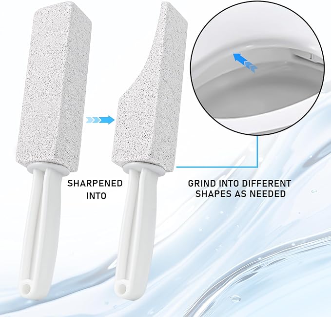 2 Pack Pumice Cleaning Stone with Handle, Toilet Bowl Cleaner Toilet Brush with Non-Slip Long Plastic Handle for Kitchen/Bath/Pool/Household Cleaning （White）