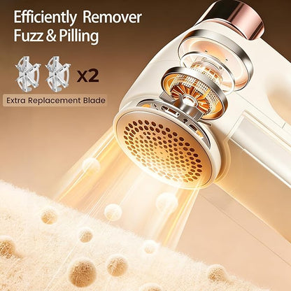 Fabric Shaver, Lint Shaver with Lint Brush, 3-Speed Sweater Shaver to Remove Pilling for Clothing, 6 Leaf Blade, LED Display, Electric Lint Remover for Furniture, Blanket, Couch (Beige)
