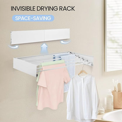 Wall Mounted Laundry Drying Rack, Carbon Steel Foldable & Retractable Clothes Drying Rack, Space Saving Adjustable Towel Holder for Bathroom, Laundry, Small Spaces (1, White, 80cm)