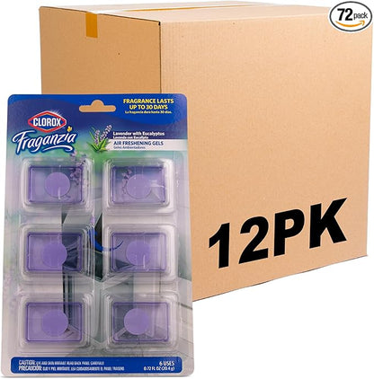 Clorox Fraganzia Stick-On Gel Fresheners, Lavender with Eucalyptus Trash Can Deodorizer Up to 30 Days Scent, Odor Absorber for Kitchen, Bathroom, Closet, No Plug or Batteries, 0.12 Fl Oz, 6 Ct - 12 Pk