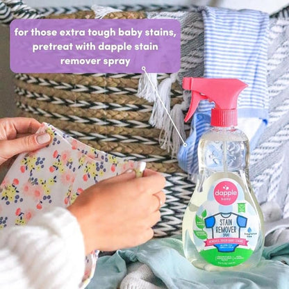 Stain Remover Spray by Dapple Baby, Fragrance Free, 16.9 Fl Oz Spray Bottle - Plant-Based & Hypoallergenic - Baby Laundry Stain Remover for Clothes & Cloth Diapers (Pack of 2)