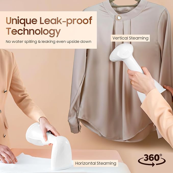 Handheld Travel Steamer for Clothes - 1350W Portable Clothes Steamer Hand Held, 15-Second Heat Up, Remove Wrinkles with Heat-Resistant Steam, Make Clothes Soft & Smooth