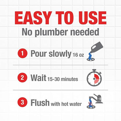 Drano Max Gel Drain Clog Remover & Cleaner, Fast-Acting to Unclog Standing Water & Remove Hair, Grease & Food Blockages, Safe for all Pipes & Septic, Kitchen Sinks, Bathroom Showers & Tubs, 80 Oz