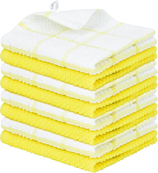 Nialnant 8 Pack Dish Cloths for Washing Dishes, 100% Cotton Reusable Cleaning Rag, Quick Drying Dish Towels for Kitchen,12x12 Inches,Yellow