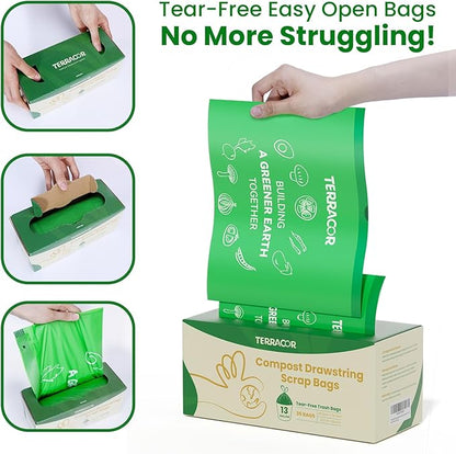 13 Gallon Compostable Trash Bags Drawstring, Heavy Duty Extra Thick 1 Mil, 35 Bags, Tall Kitchen Food Scrap Waste Bag, ASTM D6400