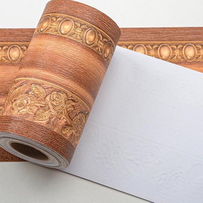 AbaBoorty Wood Wallpaper Border 196"X4.1" 3D Peel and Stick Wall Border Waterproof Tiles Sticker Wallpaper Self Adhesive Removable Wall Stickers for Ceiling Bedroom Living Room Decor