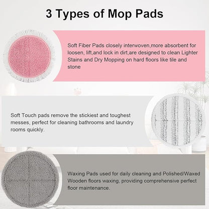Spin Cordless Electric Mop Pads: 7.5/7.48/7.28/7 Inch Steam/Electric Mop Pads Replacement for Vmai/eous/idoo/alfabot/devoac - Round Velcro Scrubber Reusable Mop Pads Refill for Floor Cleaning 8 Pack