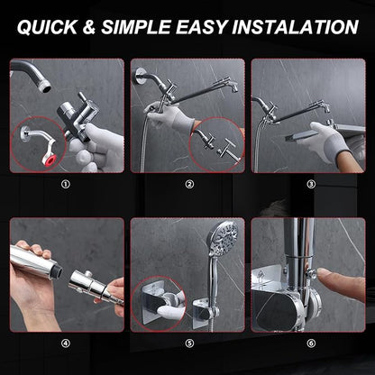 Rain Shower Head Combo-14''Rainfall ShowerHead,8 Modes Handheld with ON/OFF Pause Switch, Double High Pressure Shower heads with Hose,Adjustable and detachable for Couple and Kids