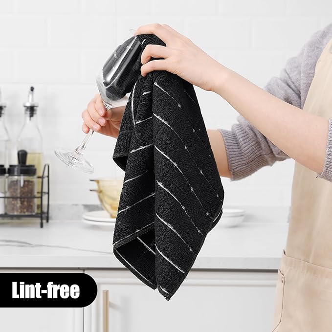 Homaxy Microfiber Kitchen Towels and Dishcloths Set, 20 Pack Soft and Absorbent Dish Hand Towels Bulk, 28 x 16 Inch & 12 x 12 Inch Quick Drying Rags for Washing Dishes, Black