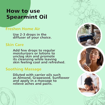 GM Gumili Spearmint Essential Oil, 100% Pure Undiluted Spearmint Oil for Skin, Hair, Aromatherapy - 100ml/3.38 oz