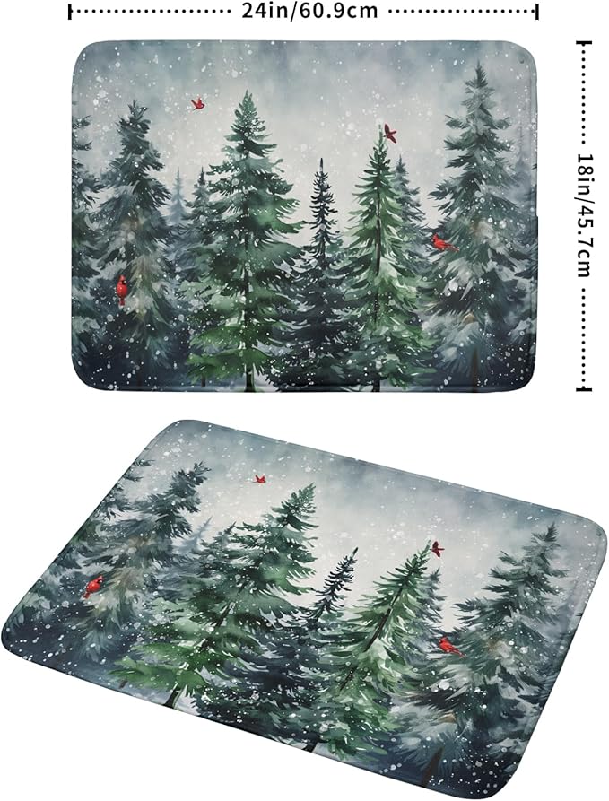 Winter Dish Drying Mat for Kitchen Counter Winter Pine Tree Dish Drying Mat 18x24 Inch Red Bird Christmas Dish Draining Mat Absorbent Reversible Dish Pad Kitchen Accessories Table Protector