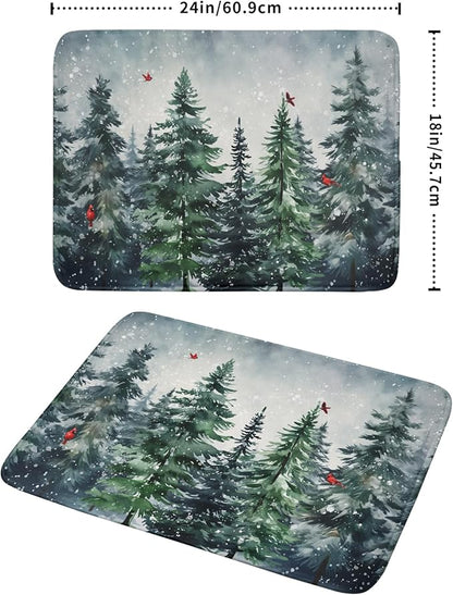 Winter Dish Drying Mat for Kitchen Counter Winter Pine Tree Dish Drying Mat 18x24 Inch Red Bird Christmas Dish Draining Mat Absorbent Reversible Dish Pad Kitchen Accessories Table Protector