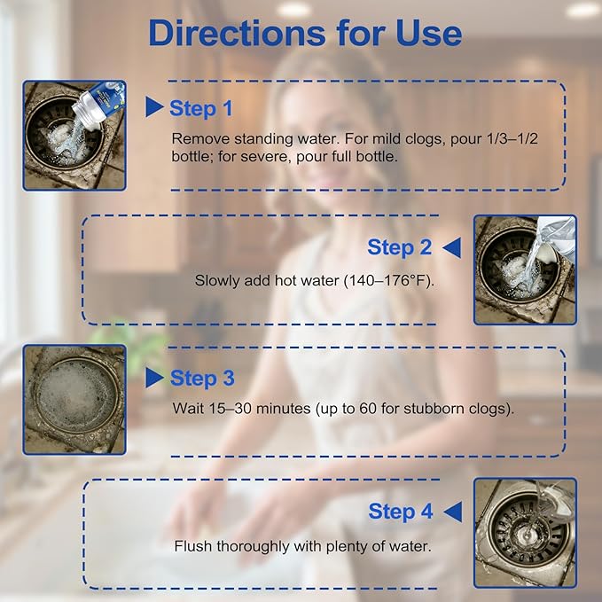 2-Pack Powerful sink and drain cleaner powder,Fast Foaming Sink & Drain Cleaner for Kitchen, Bathroom, Toilet Pipes & Floor Drains, Effectively Removes Food Residue, Hair, Grease & Soap Scum -220g