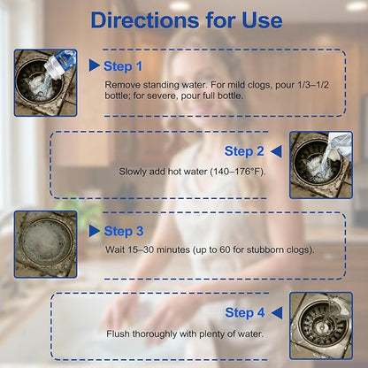 2-Pack Powerful sink and drain cleaner powder,Fast Foaming Sink & Drain Cleaner for Kitchen, Bathroom, Toilet Pipes & Floor Drains, Effectively Removes Food Residue, Hair, Grease & Soap Scum -220g