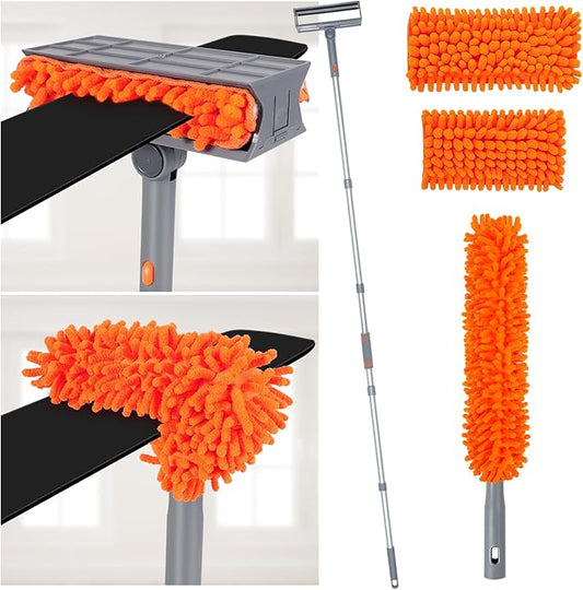 wlich Ceiling Fan Cleaner Kit with 77" Extension Pole, Reusable Chenille Brush for Fan Blades (Up to 8in), Cobwebs, Walls, and Furniture (Orange)