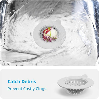 4 Pack Silicone Kitchen Sink Drain Catcher with Lid, 4.4" Top / 3" Mesh Basket, Grey Strainers for 3.1–3.9 Inch Openings, Anti-Clog Reusable Sink Stopper Covers, Odor-Proof & Easy to Clean