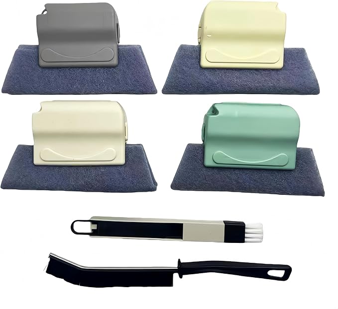 Multi-Functional Window Track Cleaner - Window Groove Cleaning Brush Tools with Corner Scraper & Detachable Brush, Portable for Crevice - Sill Scrub Brush Tool for Bathroom, Kitchen Tiles, Door Slots