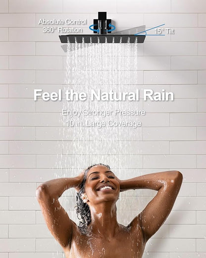 Double Handle High Pressure 3 Spray Shower Faucet Set with Valve 10 Inch Wall Mount Matte Black