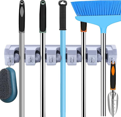 HYRIXDIRECT Broom Hanger Wall Mount Broom and Mop Organizer Wall Hanging Garden Tool Organizers Rack Garage Laundry Room Organizations and Storage with Hooks Heavy Duty