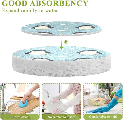 Penguin Kitchen Scrub Sponges, Pop-up Kitchen Cleaning Sponges Reusable Dish Washing Sponges for Bathroom Household Cleaning 3 Pack - Non Scratch Scrubber