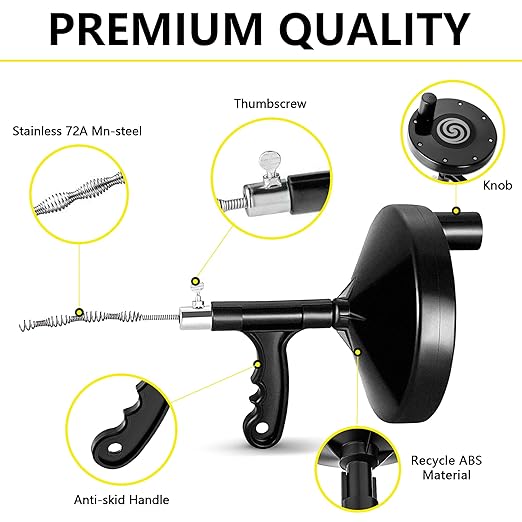 Drainsoon Drain Auger 25 Ft with Gloves, Plumbing Snake Drain Auger Hair Clog Remover, Heavy Duty Pipe Drain Clog Remover for Bathtub Drain, Bathroom Sink, Kitchen Cleaning