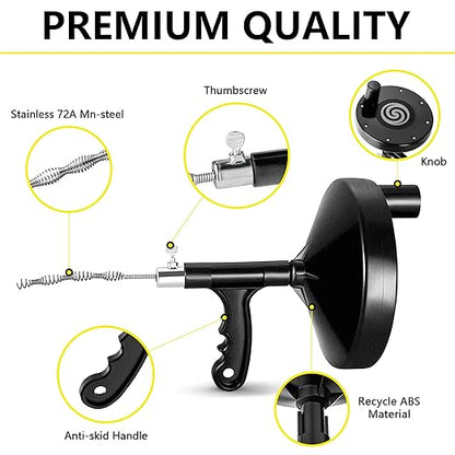 Drainsoon Drain Auger 25 Ft with Gloves, Plumbing Snake Drain Auger Hair Clog Remover, Heavy Duty Pipe Drain Clog Remover for Bathtub Drain, Bathroom Sink, Kitchen Cleaning