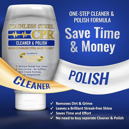 Stainless Steel CPR 18oz- 2-in-1 Kitchen Stainless Steel Cleaner and Polish for Appliances- Cleaner Removes Fingerprints, Water Marks and Grease. Refrigerator Cleaners, Stoves, & Dishwashers