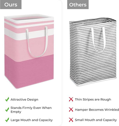 HomeHacks 2 Pack Large Laundry Baskets, Waterproof, Freestanding Laundry Hampers, Collapsible Clothes Hamper with Reinforced Handles in Laundry, College Dorm, Bathroom, Bedroom (Blue+Pink, 88Lx2)