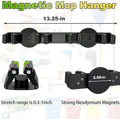 Strong Magnetic Mop Broom Holder, Heavy Duty Magnetic Mop Hanger for Refrigerators, Magnet Wall Mount Broom Holder for Cleaning Tools, Anti-slip Storage Rack for Home Kitchen Workshop Laundry Garage