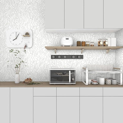 Ismoon 17.3"x 393"Gray and White Wall Paper Peel and Stick Modern Gray Striped Wallpaper Removable Self-Adhesive Neutral Wallpaper Contact Paper for Cabinets and Drawers Vinyl Roll