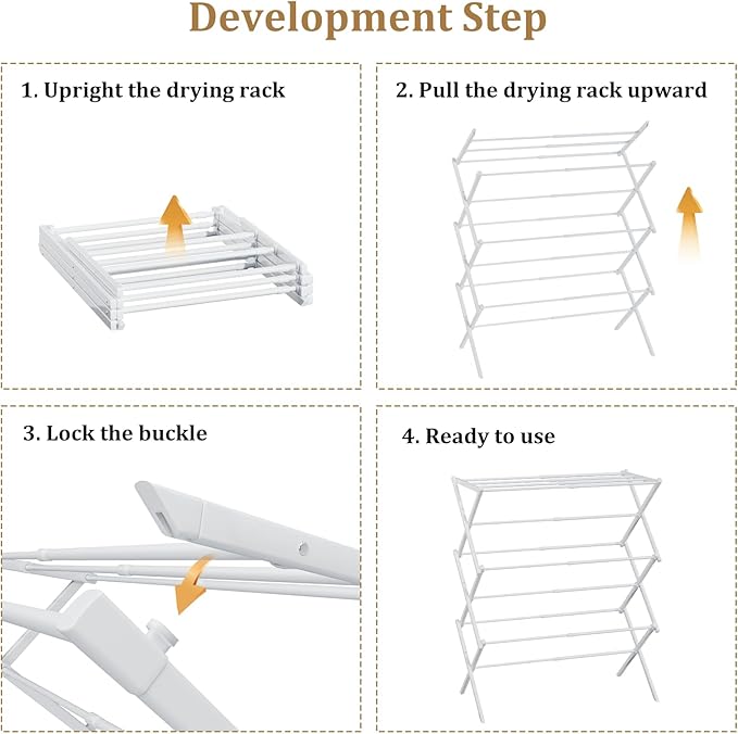 Foldable Drying Rack Clothing, 3-Tier Portable Clothes Drying Racks for Indoor & Outdoor, Anti-rust Compact Laundry Rack Collapsible, Compact Size, 15 lbs Max Load, White 28"D x 10"W x 35"H