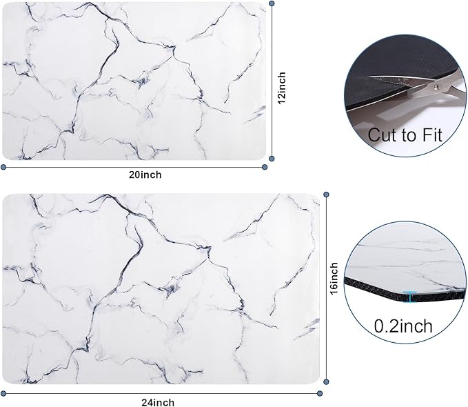 CooRug Marble Pattern Dish Drying Mat, Absorbent Coffee Bar Mat for Kitchen Counter, Non-slip Pad with Rubber Backed, Washable and Easy to Clean 16" x 24" Blue Marble
