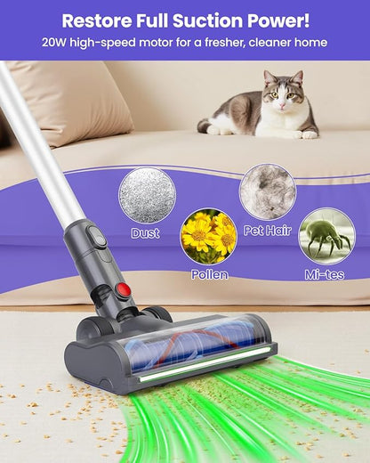 Dust Detection Replacement Brush Head for Dyson V6 DC58 DC59 DC61 DC62 DC74 SV04 SV06 SV09 – LED Green Light Floor & Carpet Attachment, Vacuum Head Accessory for Deep Cleaning