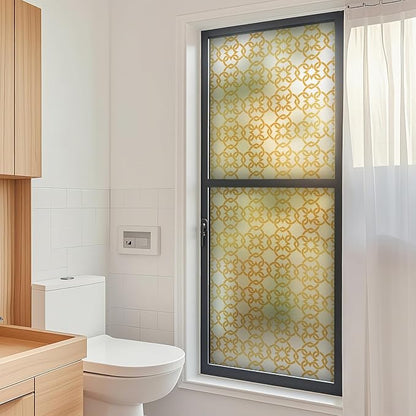 DKTIE Celtic Knot Seamless Pattern Full Privacy Window Film for French Doors Stained Glass Look Art Deco Background Japanese Overlap Circle Net (C650, 17.7'' x 78.7'')